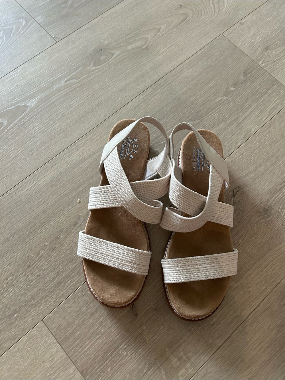 BOBS from Skechers Cream Elastic Strappy Sandals